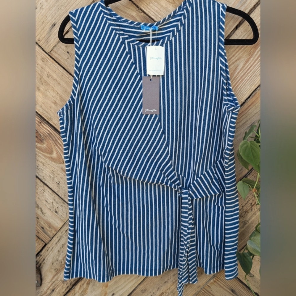 J. McLaughlin Striped Tie Front Sleeveless Top